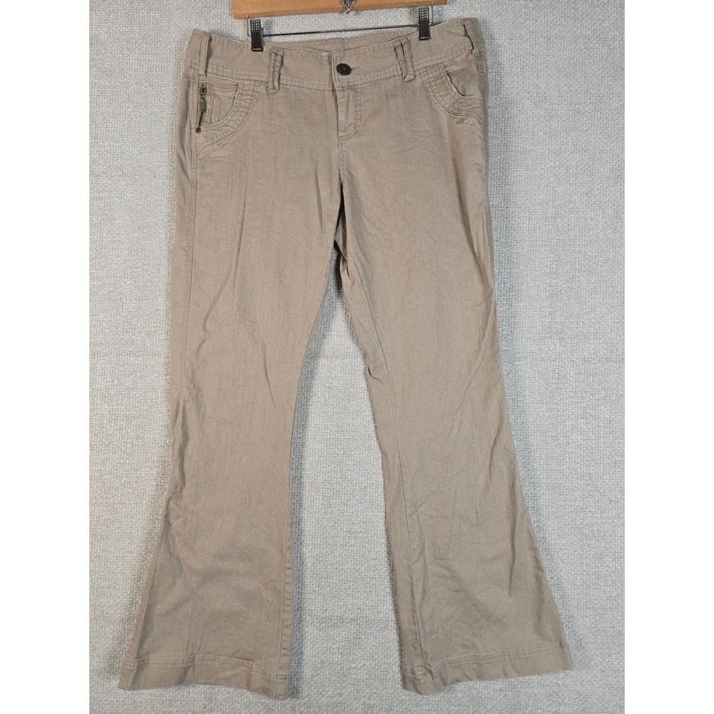Maurices Flare Leg Khaki Pants Size 16 Reg Tan Striped Y2K Low Rise Boho